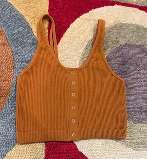 Aerie Ribbed Snap Front Seamless Very Crop Tank Top Henley Burnt Orange Medium thumbnail 1