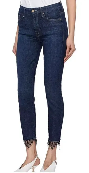 MOTHER High Waisted Looker Dagger Ankle Fray Lace thumbnail 1