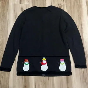 Quacker Factory Black Embroidered Snowman Zip Up Ugly Sweater Women’s Small thumbnail 3