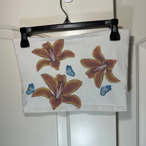 Edikted Tigerlily Tube Top Womens Medium White Floral Butterfly‎ Strapless Crop thumbnail 3