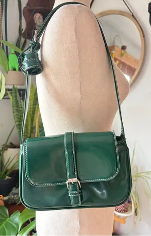 Urban Outfitters Green Indie Shiny Faux Leather Y2K Shoulder Bagette Preppy‎ thumbnail 1