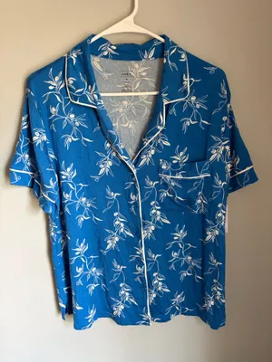 Auden Short sleeve button down pajama shirt Blue Size M thumbnail 1