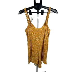 Urban Outfitters Mustard Floral Romper Ruffle Strap Button‎ Front Cottagecore M thumbnail 3