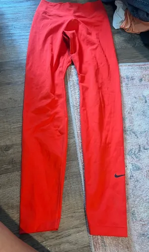 Nike Red Athletic Tights with Black Swoosh thumbnail 1