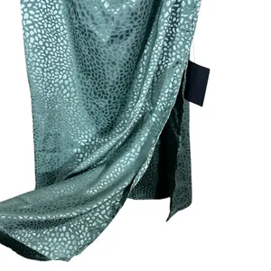 NWT Lulus Cowl Neck Jacquard Animal Print Midi Dress Sage Green Glam Slit Size S thumbnail 7