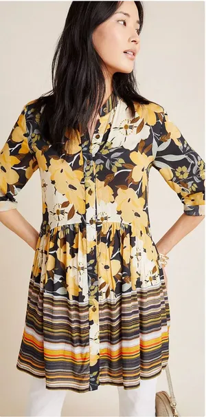 Anthropologie Floral Mini Dress Yellow Green thumbnail 1