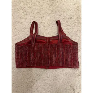 American Eagle Boho Crop Top Womens Medium M Stripe‎ Red Smocked Back Feminine thumbnail 2