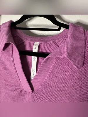 Lululemon Collared Knit Merino Wool Blend Sweater Dahlia Mauve thumbnail 5