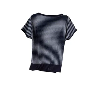 Romwe Black Gray Striped Short Sleeve Tee Shirt Large thumbnail 3