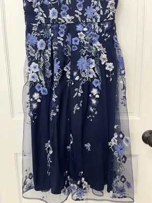 Alex Evenings Navy Floral Embroidered V-Neck Midi Dress - Size 10 thumbnail 11