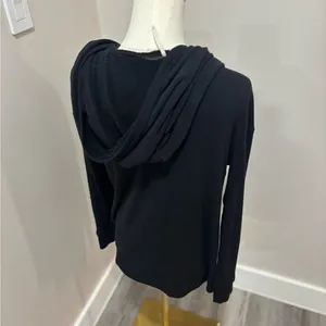 Free People Womens Asymmetrical Button Front Hooded Fleece‎ Top Black XS thumbnail 3