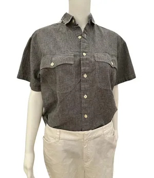 Vintage 1980s JG Hook Grey Denim Short Sleeve Top Medium thumbnail 5