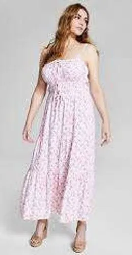 AND NOW THIS Floral Maxi Dress Sundress Sleeveless Pink White XL‎ Cottagecore thumbnail 1
