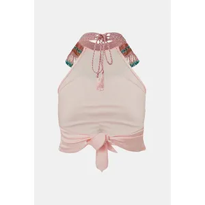 NWT My Beachy Side‎ Emily in Paris Beaded Halter Top Pink Medium thumbnail 4