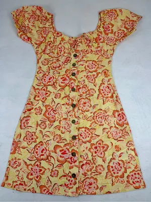 Billabong Wrangler Floral Mini Dress XS Yellow Orange Cottagecore‎ NWT thumbnail 1