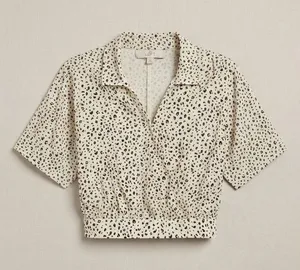 American Eagle Women Top Large Cream Animal Print Surplice Cropped Elastic Hem thumbnail 1