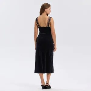 A New Day NWT Sleeveless Velvet‎ Midi Slip Dress Size Large Black Lace Trim thumbnail 2
