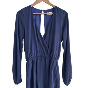 Show Me Your Mumu Rocky Romper Navy Blue Long Sleeve Ruffle Hem‎ Medium MF5-04 thumbnail 8