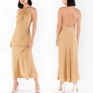 NWT Show‎ Me Your Mumu Jasmine Halter Midi Dress in True Gold Luxe Satin thumbnail 2