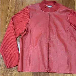 Pendleton Mixed Media‎ Jacket Womens Red Leather Front Merino Wool Zip Large thumbnail 4