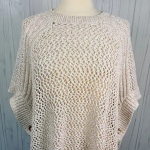 TALBOTS NWOT Open Stitch Poncho‎ in Rattan, Large, Bohemian Neutral Knit thumbnail 3