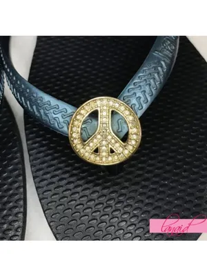 Havaianas Slim Crystal Peace Flip Flops Marine Hippie Sparkly Flats Thong Sandal thumbnail 3