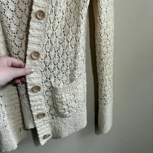Eddie Bauer Pointelle Open Knit Cardigan XS Cream Womens Cotton Sweater thumbnail 3