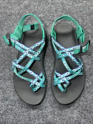 Chaco ZX/2 Classic sandals in a teal/mint green & purple pattern with toe loop. thumbnail 2