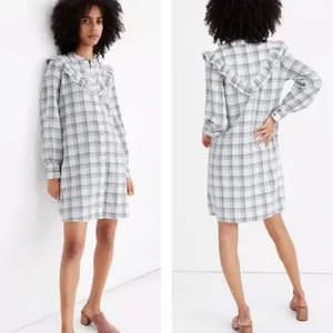 Madewell Shirt Dress Size Small Plaid Ruffle Long Sleeve‎ Button Down Western thumbnail 2