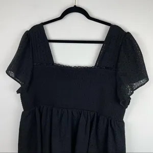 Torrid Sz 3X Black Square Neck Smocked Eyelet Peplum Top Short Sleeve thumbnail 8