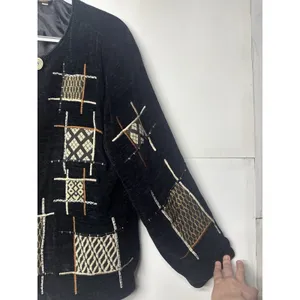 Allure Women’s Button Front Abstract Jacket Black Embroidered Pattern Size Large thumbnail 6