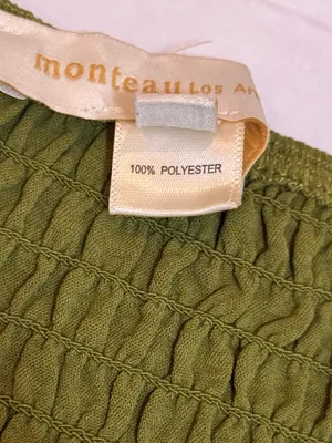 Monteau Los Angeles M Olive Green Puff Sleeve Midi Dress Cottagecore Boho Brunch thumbnail 10