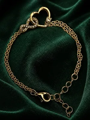 Gold Heart & Crystal Link Chain Bracelet - Women Jewelry thumbnail 2