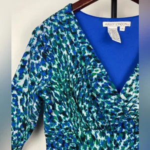Maggy London Blue Green Animal Print 3/4 Sleeve Empire‎ Waist Fit & Flare Dress thumbnail 5