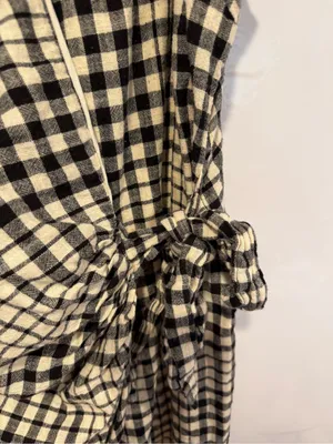 Free People Nadia Black and Cream Gingham Wrap-Front Slip‎ Dress thumbnail 2