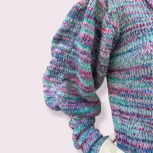 80’s Gitano balloon sleeve purple and teal marled knit sweater thumbnail 3