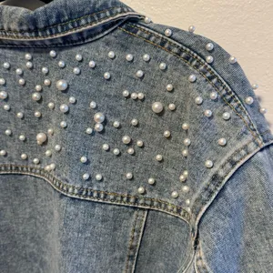 Pearl Studded Denim Jacket Blue Size L thumbnail 10