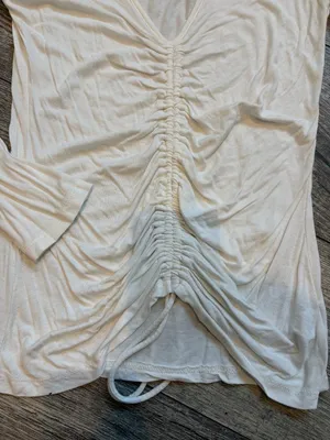 Ambiance Womens Medium White Long Sleeve Blouse Scrunches up Middle V Neck thumbnail 2