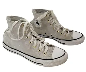 Converse All Star high top beige polka dot sneakers size 6 thumbnail 1