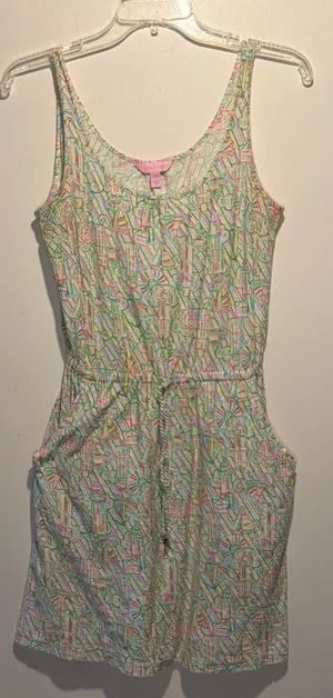 Lilly Pulitzer Classic Print Tank Mini Dress Cinch Tie Waist Pockets Size XS thumbnail 1