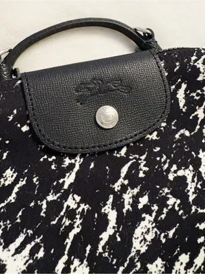 Longchamp Le Pliage Black White Marble Print Mini Nylon Top Handle Pouch Bag thumbnail 3