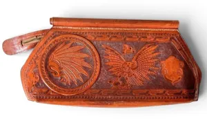 Vintage Abtik Hand-tooled Mayan Print Leather Clutch thumbnail 1