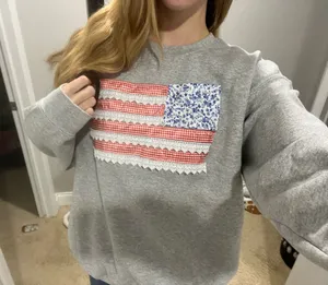 Patchwork hoodie American flag Gray Size M thumbnail 1