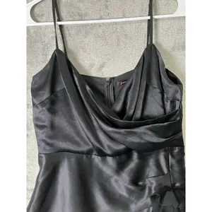 Betsey Johnson Black Satin Ruched Mini Dress Cowl Neck Spaghetti Strap Size 4 thumbnail 2