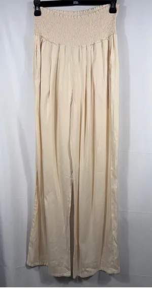 Women’s Cream Smocked Waist Wide Leg Lounge Pants Size M thumbnail 1