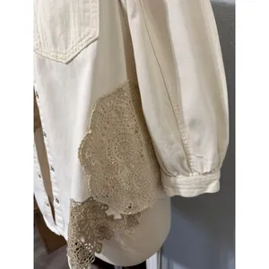 Pilcro Anthropologie XS Shirt Crochet Lace Patchwork‎ Denim Cream Puff Sleeve thumbnail 12
