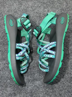 Chaco ZX/2 Classic sandals in a teal/mint green & purple pattern with toe loop. thumbnail 4