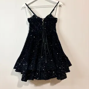 Women’s Velvet Sequin Tiered Mini Dress Black XS Small Party Cocktail thumbnail 8