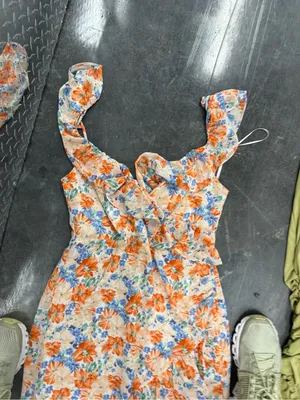 Astr Floral Ruffle Maxi Dress — Orange, Blue & Cream thumbnail 7