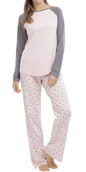 Jijamas Pajama Set Hearts Print Pima Cotton Size Medium Tall Pink Gray thumbnail 1